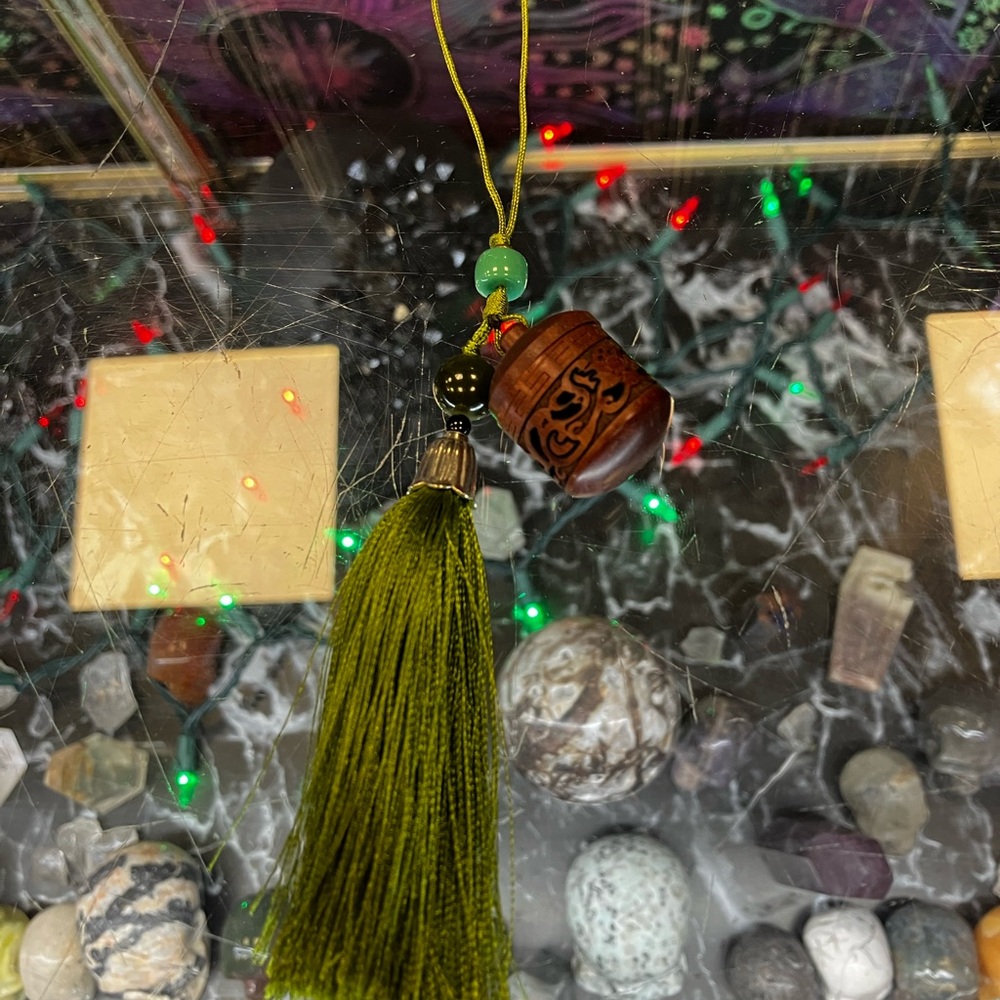 Green Tassel with Brown Wooden Bead